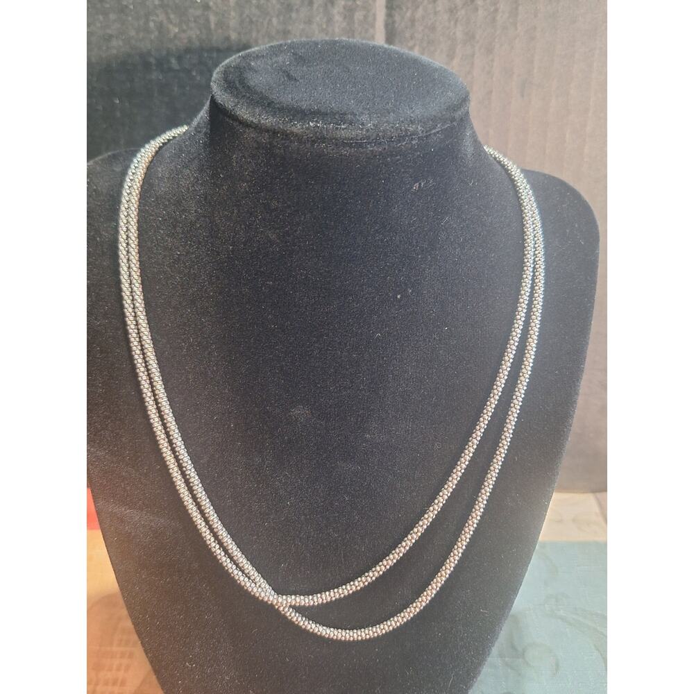 925 Sterling Silver Double Strand Popcorn Mesh Chain Toggle Necklace 18"